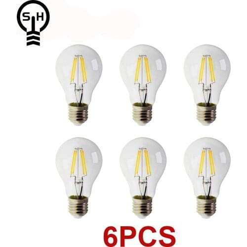 6pcs/Lot Retro Edison Filament Bulb A60 6W Decor for Chrismas E27 220V Vintage Lamp 4000K Home Decoration