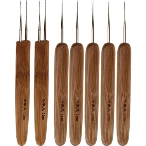 7 Pieces Bamboo Hair Weaving Crochet Needles Hooks Dreadlock Tool Set 0.5mm