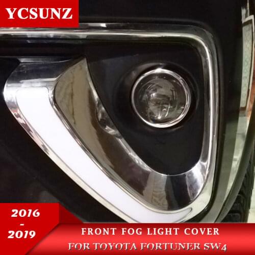 Car Accessories Chrome Front Fog Lights Frame Cover For Toyota Fortuner SW4 2016-2019