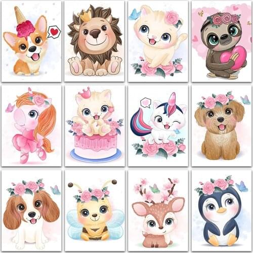 5D DIY Diamond Painting flowers animals Cat dog lion deer penguin Full Square&Round mosaic embroidery Cross stitch home decor