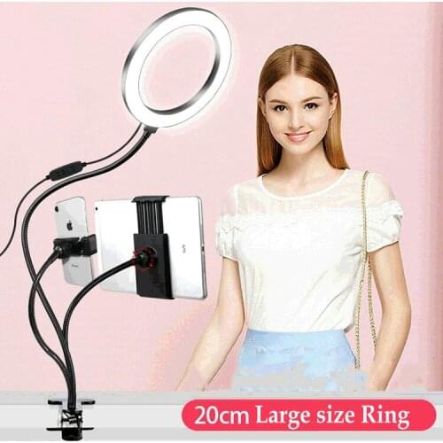 20CM Selfie Large Led Ring Light Clip-on Stand w/Phone Pad Holder Youtube Vedio Live Stream tiktok Makeup Photo Studio Lighting