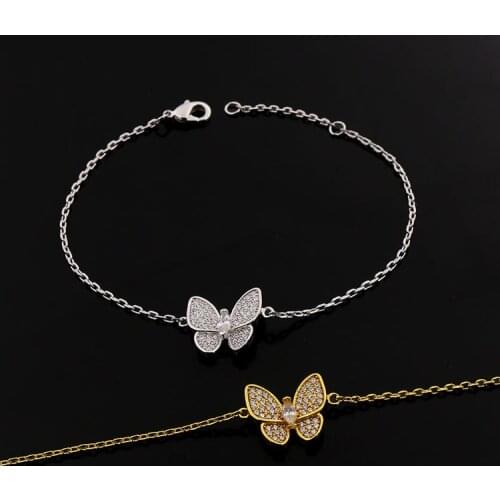 Billincolor golden with tiny full filled cubic zirconia butterfly charm chaine bracelet for women
