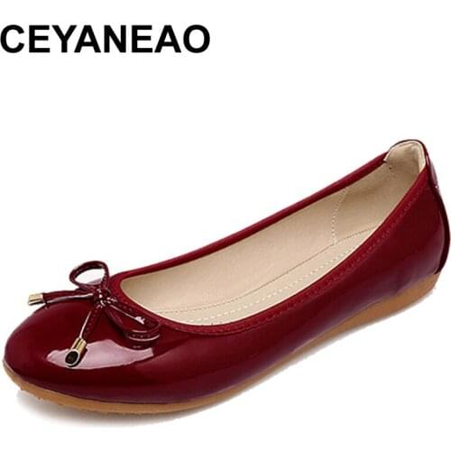CEYANEAO New 2019 Fashion Shoes Women Flats Round toe Elegant Bowknot Soft Single Boat Shoes Womens Flat Heel Brand Plus Size