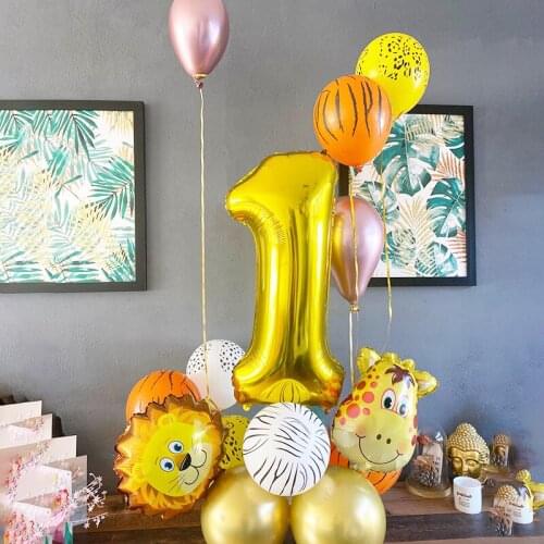 Jungle Safari Party Balloons Set 32inch Number Foil Globos Jungle Animal Theme First 1st 2 3 4 years Birthday Party Decorations