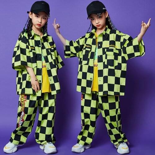 Childrens Jazz Dance Costumes Girls Hip Hop Street Dance Set Korean Version Plaid Jacket Pants Handsome Boys Dancewear DL6312