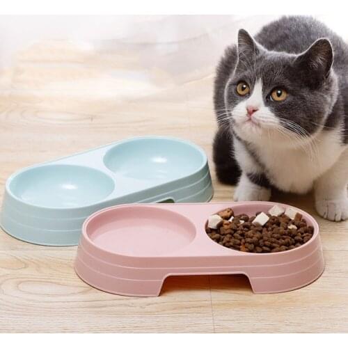 Pet Double Bowls Pet Food Water Feeder Candy Color Plastic Dog Cat Bowl Pet Feeding Supplies Puppy Dog Accessories