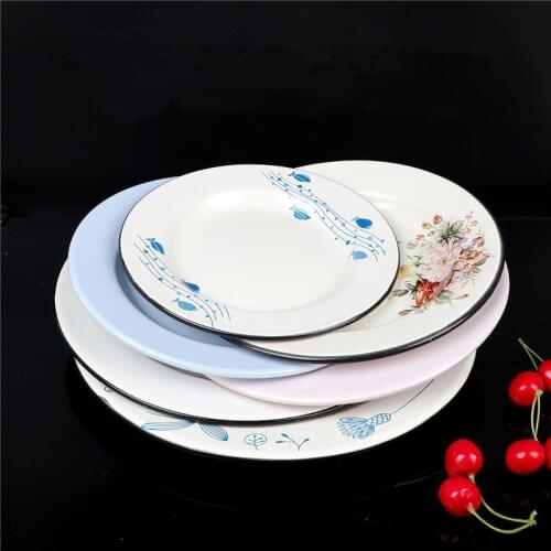 Enamel plate, plate, enamel Western dish, enamel snack plate. Thickening and freckle removing, 2 pieces / 1 pack