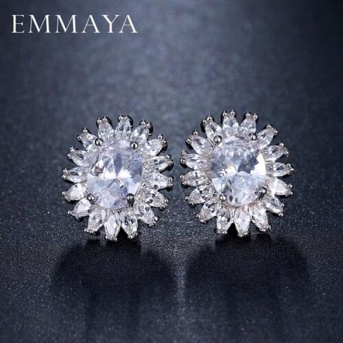 EMMAYA Fashion New Oval Cut White Color CZ Crystal Stud Earrings for Girls Nickel Free Jewelry