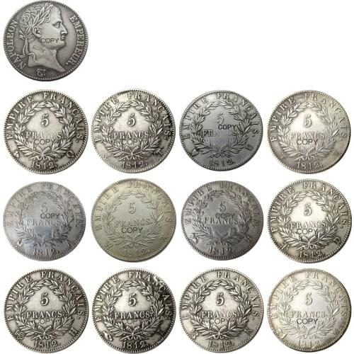 France 5 Francs 1812 12pcs Different Mintmark Silver Plated Copy Coins