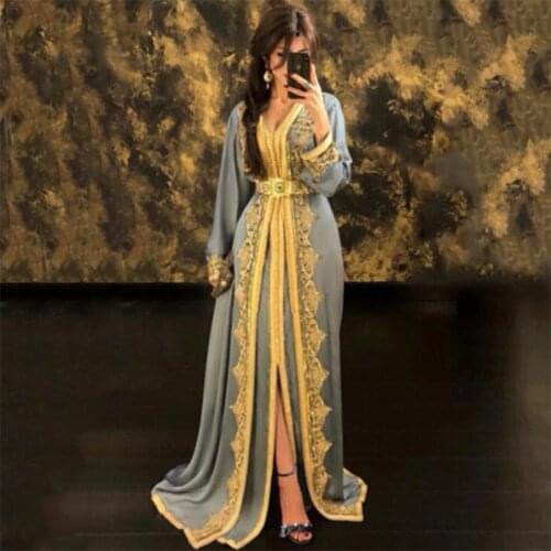 Hot Sale Moroccan Kaftan Evening Dresses Embroidered Arabic Muslim Prom Formal Dresses Custom Made Special Occasion Dresses
