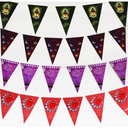 EID MUBARAK Triangle Banner Muslim Festival Celebration Party Moon Star Banner Triangle Flag For Eid Mubarak Ramadan Decoration