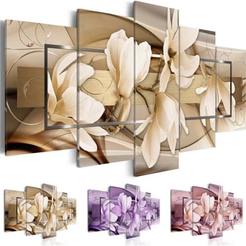 Modern Painting Canvas 5 Panels Wall Art Simple and Elegant Magnolia Flower Living Room Home Decoration Unframed