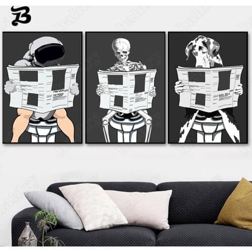 Canvas Painting Sitting On The Toilet with A Newspaper Wall Art Nordic Funny Posters and Prints Wall Pictures for Bathroom Decor