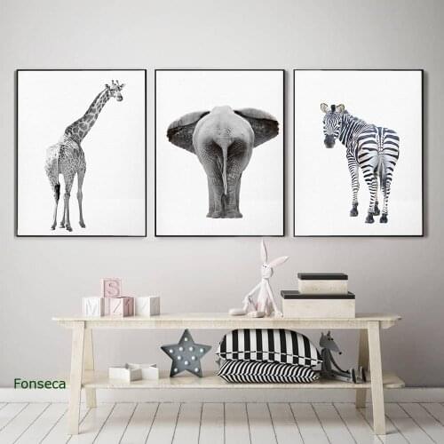 Elephant Zebra Giraffe Canvas Painting Funny Woodland Animals Butt Posters And Prints Wall Art Pictures For Kids Room Bathroom