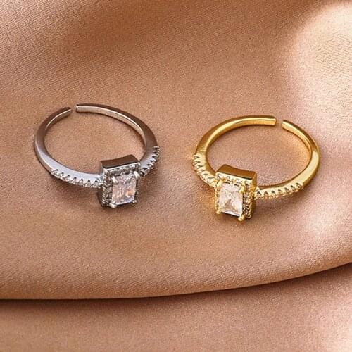 Кольца Gold plated micro-inlaid Imitation Zircon Square ring New Design square Index Finger Ring Opening female кольцо Rings