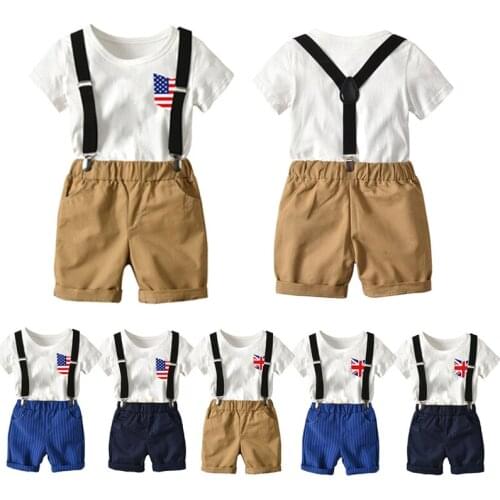 Infant Baby Boys Clothes Sets T-shirt Tops Pants Overalls 2PCS Toddler Boys Clothes Gentleman Outfits Summer Fashion Suits