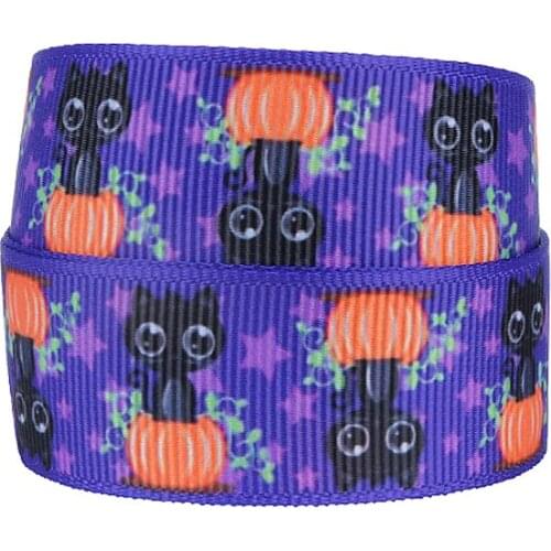 Cat with star Halloween design printed grosgrain ribbon for decoration