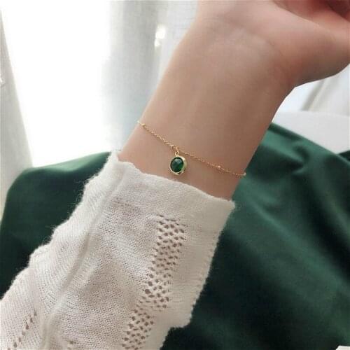 Round Bead Gold Real 925 Sterling Silver Bracelets For Women Green Cubic Zirconia Fine Jewelry Bracelets & Bangles Flyleaf