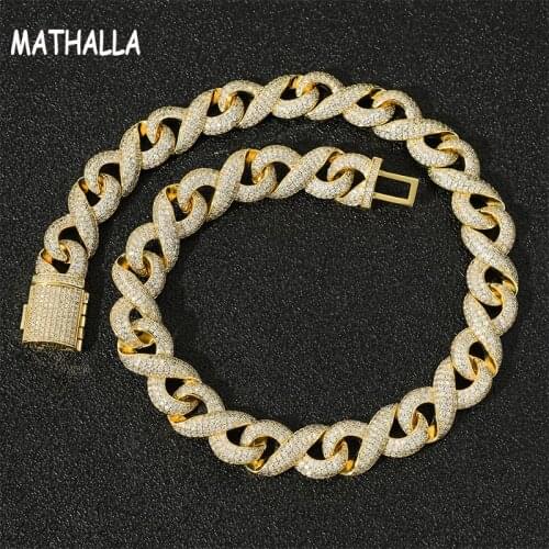 MATHALLA Best Selling Hiphop 15MM Iced Out Cubic Zircon Number 8 Shaped Cuban Link Chain Choker Necklace Mens CZ Big Gold Chain