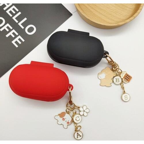 Cute Silicone Case for Samsung Galaxy Buds 2019 Charging Box Bluetooth Earphone Protective Case With Letter Dog Flower Key Ring
