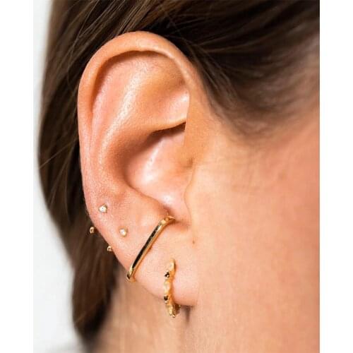 Minimal delicate 925 sterling silver multi piercing earrings colorful round birthstone cz minimalist small huggie hoop earring