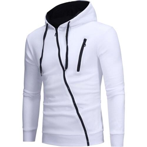 2021 Spring and Autumn Mens Oblique Zipper Hoodie Casual Solid Color Hoodie Mens Fashion Sports Jacket Comfortable Daily