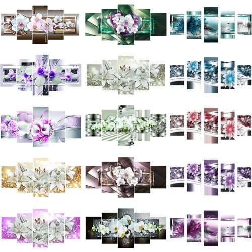 Flower Series 5D DIY Full Round Drill Diamond Painting Home Decoration Crafts Gift 5D Five Pieces Hanging Painting 95x45cm