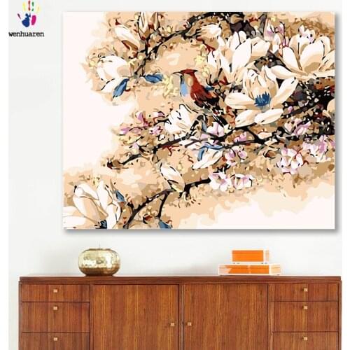 DIY colorings pictures by numbers with colors Pink white magnolia flower picture drawing painting by numbers framed Home