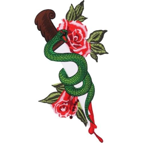 Rose Dagger Snake Traditional Patches Iron on Sputh Side Serpents Patches DIY Applique