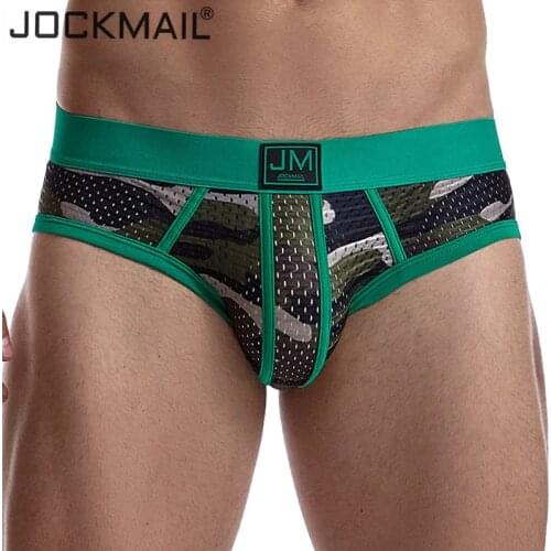 JOCKMAIL Brand new mens underwear camouflage mesh underwear men briefs Breathable low waist jockstrap gay sexy underwear slip