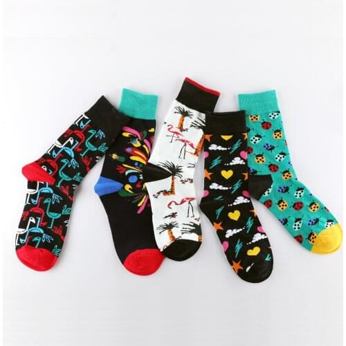 Novelty Funny Flamingo Ladybug Printed Mens Socks New 2020 Autumn Winter Happy Socks Casual Harajuku Combed Cotton Calcetines