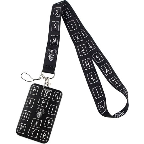 PF220 Dongmanli Northern Europe Viking Rune lanyard card ID badge Holder Gym Key Chain Key Holder DIY Hang Rope Key Rings