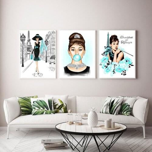 Famous star posters and prints Hepburn Bubblegum Paris Fashion Wall Art Poster Modern Art Wall Picture Woman Home Decor