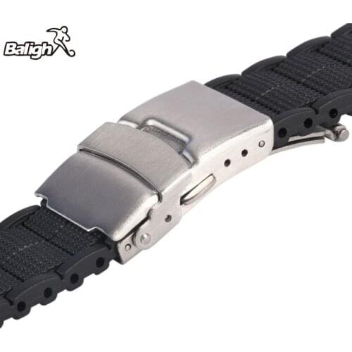 Newest Fashion 20 22 MM Black Silicone Rubber Waterproof Men& Women Watch Strap Band Deployment Buckle Watch Band
