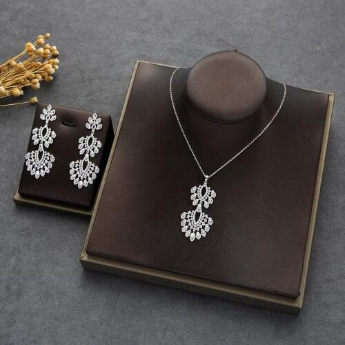 Luxury AAA zircon water drop necklace Sets Fashion Dubai Silver Bridal Jewelry Sets For Women Wedding brincos para as mulheres