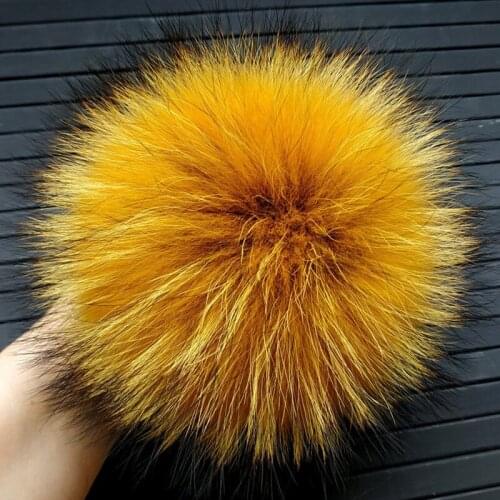 CUSTOM Luxury Raccoon Fur PomPom 100% Natural Fox Pom Pom Handmade Large Hair Ball Pompon With Buckle Wholesale