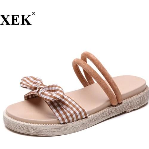 XEK Black White 2018 Summer Shoes Woman Casual Comfortable Soft Sandals Women Flat Simple Sandals Light Women Slippers JH229