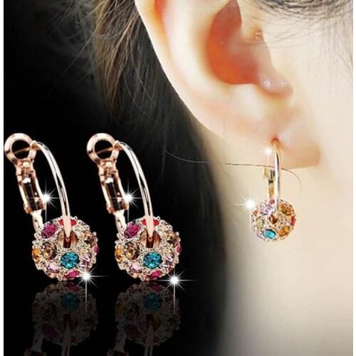 Korean Version Of The Crystal Ball Inlaid With Colored Rhinestones Lucky Ball Transfer Beads Earrings Female Party Birthday Gift