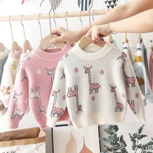 Girl Sweaters Autumn Winter New Baby Cartoon Mink Down Warm Sweater Cute Plus Velvet Thicken Pullover Sweater for Girl 2-5 Years