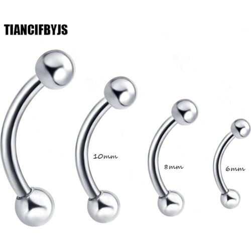 TIANCIFBYJS Wholesale 100 pcs/lot Eyebrow Ring Banana Ring 6/8/10mm Eyebrow Bar Piercing Jewelry 6/8/10mm mix Tragus Earring