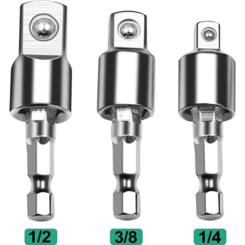 1/4" 3/8" 1/2" Electric Drill Socket Adapter For Impact Driver With Hex Shank To Square Socket Drill Bits Rotatable Extension