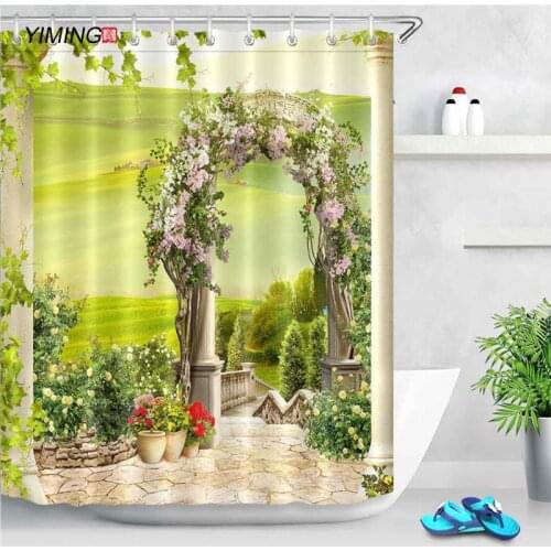 3D beautiful flower garden landscape printing bathroom waterproof shower curtain polyester curtain home decoration curtain