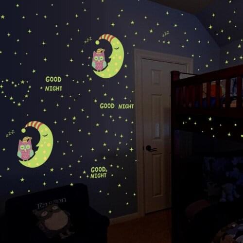 YRHCD DIY Minimalist Luminous Owl Moon Stars Sticker for Babies Room Decoration Fluorescent Wallpaper for Living Room Decoration