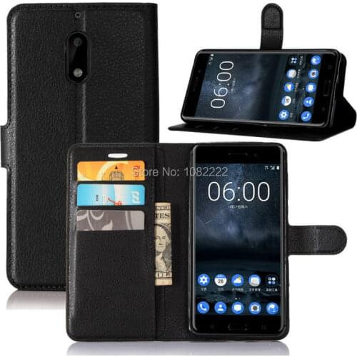 100pcs/lot New Lichi grain wallet PU Leather stand+TPU Cover Case with card slot For Nokia 6 Nokia6 5.5 inch