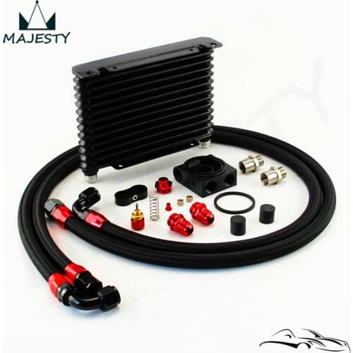 10AN 32MM 13 Rows Universal Engine Oil Cooler+73 degree Thermostat Sandwich Plate kit Black
