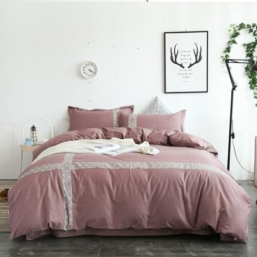 2018 Luxury Solid Color 100% Cotton Bedding Set Duvet Cover Sheet Pillowcase King Queen Size White Gray Blue Bed Linen