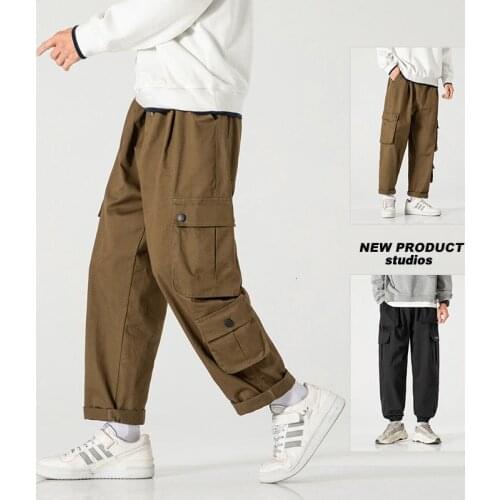 2021 Mens Fashion Straight Casual Pants Hip Hop Cargo Baggy Streetwear Oversized Joggers Sweatpants Large Pocket Trousers M-5XL