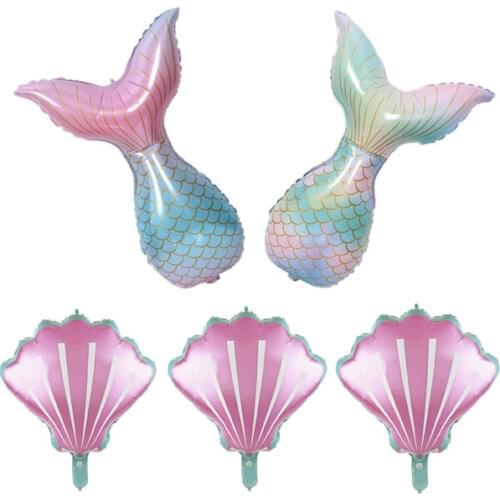 5 Pieces Mermaid Tail and Seashell Foil Balloons for Mermaid/Under the Sea/Summer Birthday/Baby Shower/Wedding Themed Party Supp