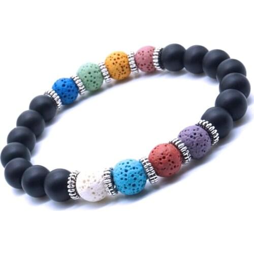 8mm Colourful Volcanic Lava Stone DIY Arom Essential Oil Diffuser Bracelet Black Beads Buddha Yoga Strand Jewelry Love Women Men