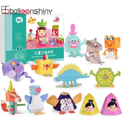 Balleenshiny 12PCS DIY Educational Origami Paper Cutting Book Crafts Child Handmade Toys Kindergarten Fun Puzzle Baby Kids Gifts
